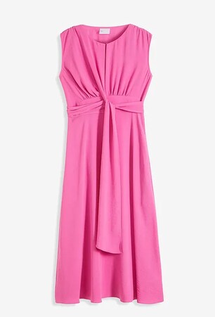 Midi dress with draping in pink & green