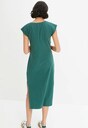 Cotton jersey dress with stretch in green, white, black & orange