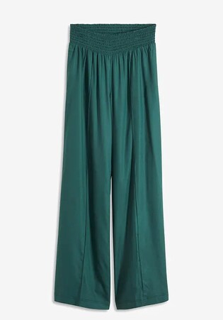 Slip-on trousers in flowing viscose crêpe in green, black & white