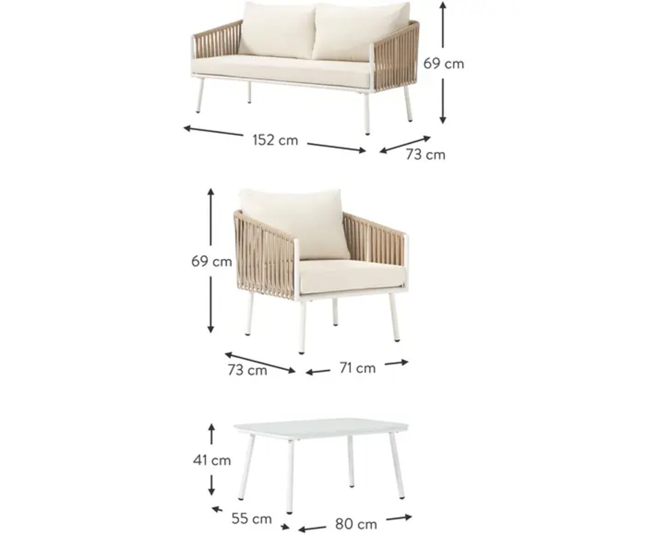 Garden lounge set Malo, 4 parts in White & Green