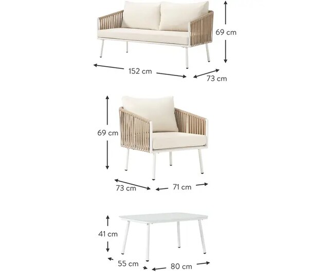 Garden lounge set Malo, 4 parts in White & Green