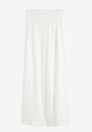 Slip-on trousers in flowing viscose crêpe in white, black & green