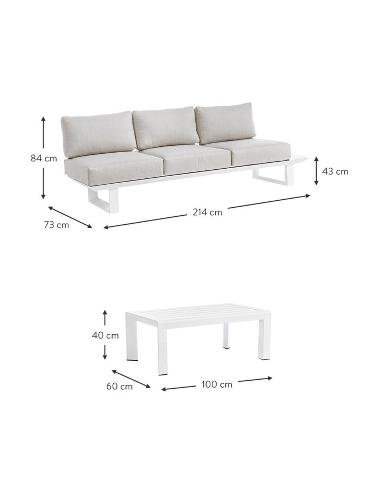 Garten-Lounge-Set Konnor, 3-tlg. in White & Black