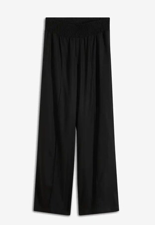 Slip-on trousers in flowing viscose crêpe in black, green & white